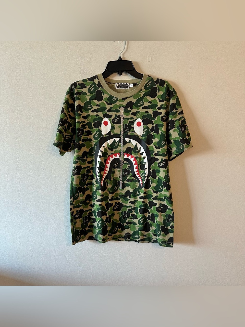 A Bathing Ape Bape WGM Shark Tee Short Sleeve Green Camo Japan T Shirt M